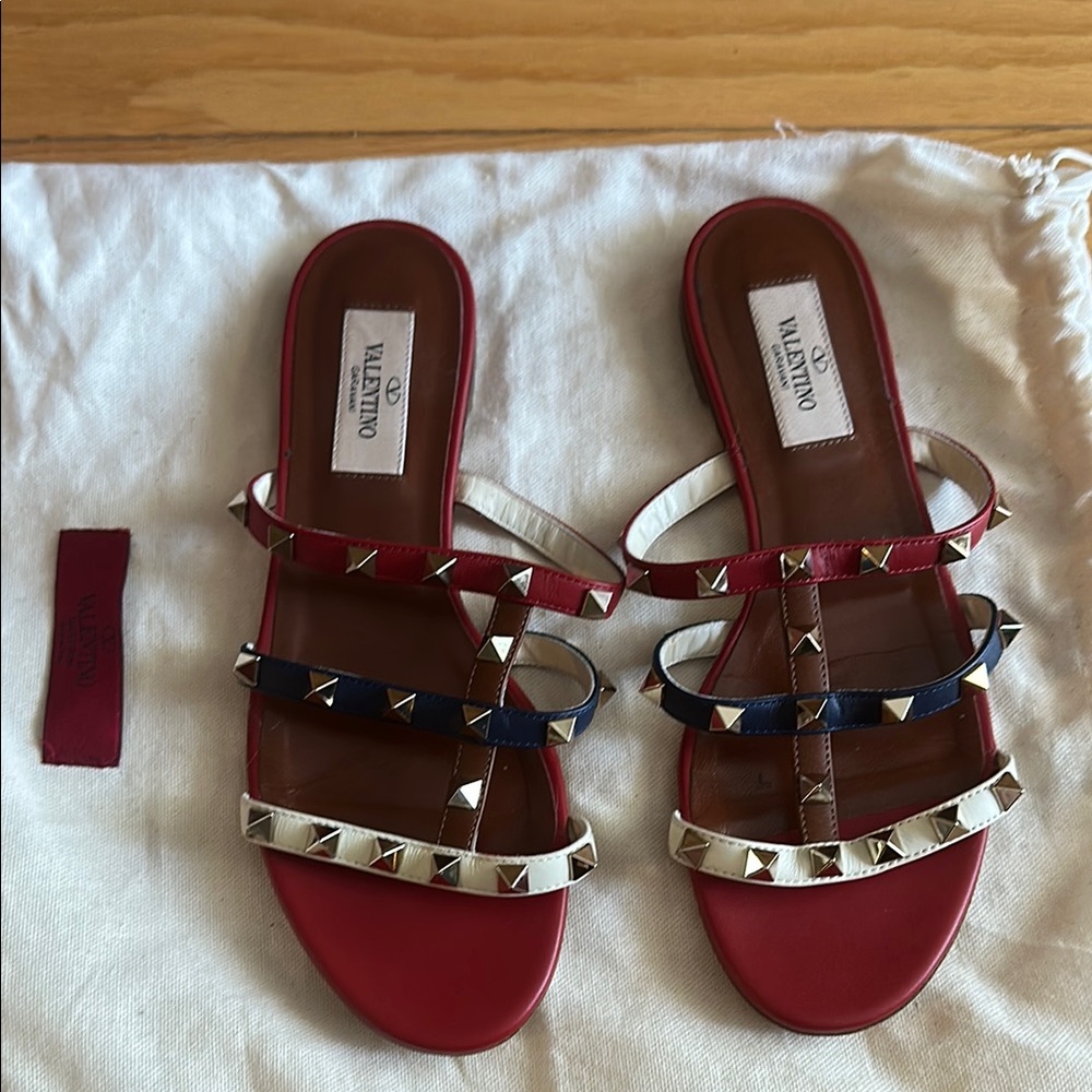 Valentino Red/Blue/White Rockstud Sandals, 6 size